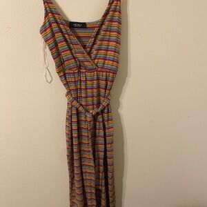 AKIRA Vibrant Striped Multicolor Belted Maxi‎ Dress